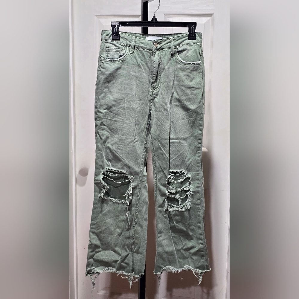 Vervet Flying By Monkey Leslie High Rise 90s Distressed Crop Flare Jeans - Picture 3 of 10